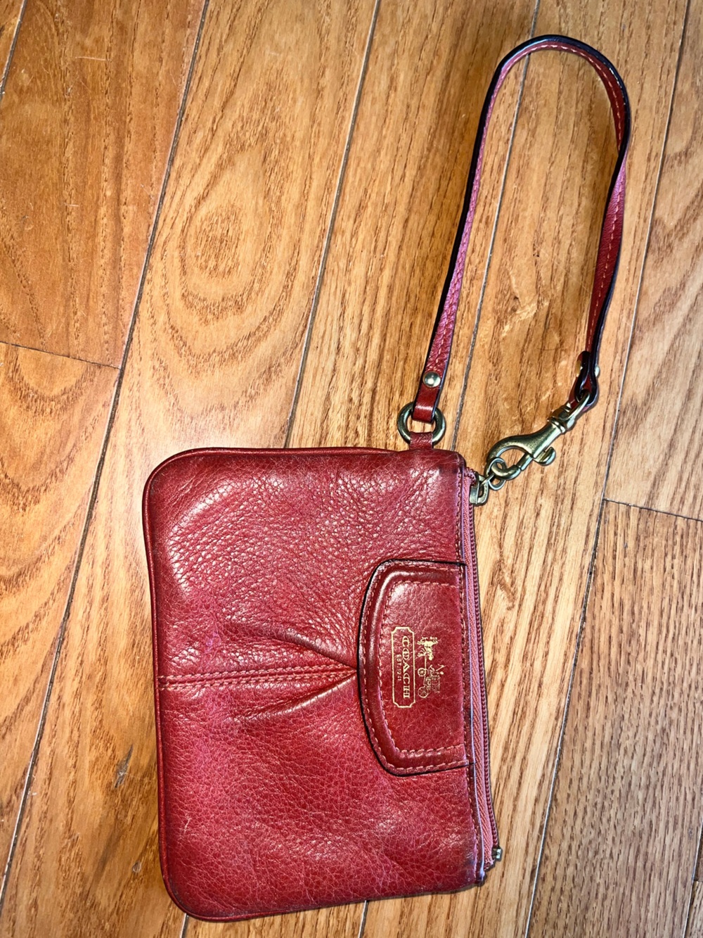 Coach Red Pebbled Leather Wristlet with Gold Hardware